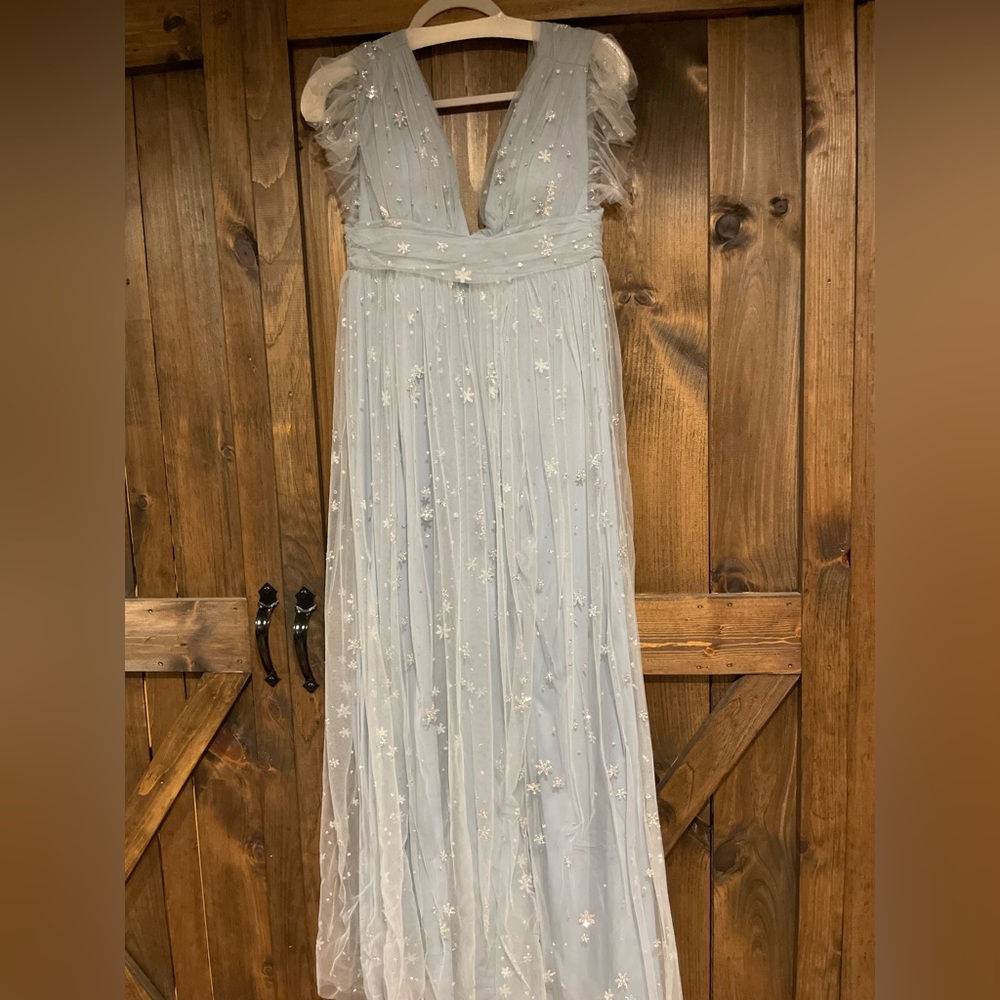 Stargazer Sparkle Powder Blue Maxi Dress, Size Small